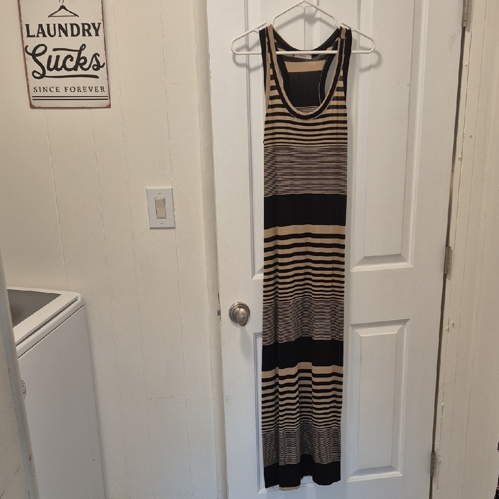 Striped Black and Tan Maxi Dress S